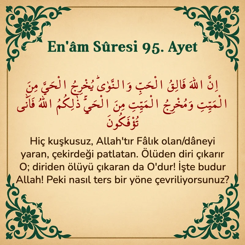 En'âm Sûresi 95. Ayet Arapça ve Türkçe meali