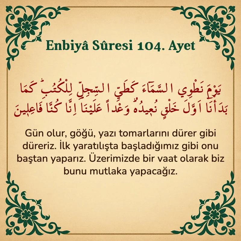 Enbiya Suresi 104. Ayet Arapça ve Türkçe meali