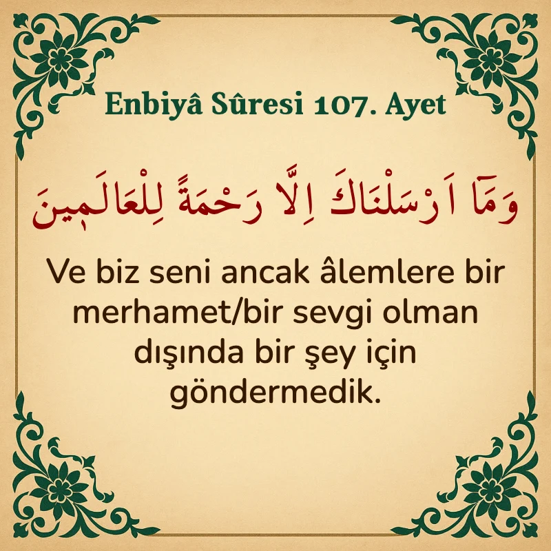 Enbiya Suresi 107. Ayet Arapça ve Türkçe meali