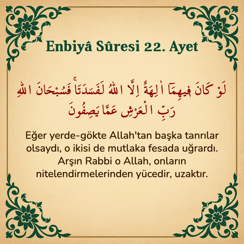 Enbiya Suresi 22. Ayet Arapça ve Türkçe meali