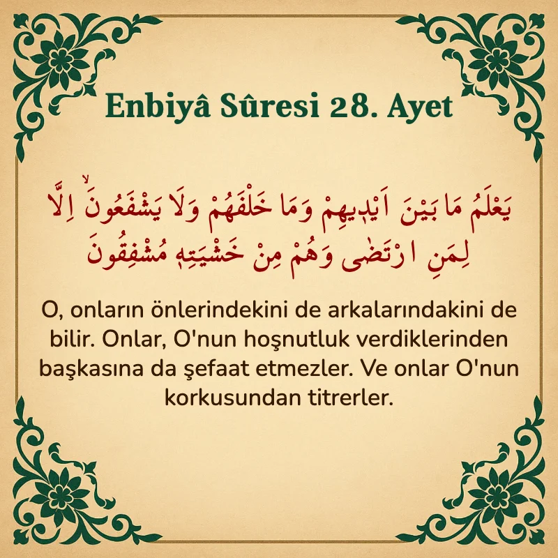Enbiya Suresi 28. Ayet Arapça ve Türkçe meali