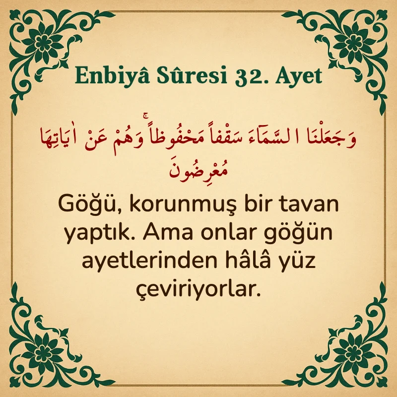 Enbiya Suresi 32. Ayet Arapça ve Türkçe meali