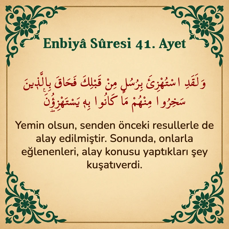 Enbiya Suresi 41. Ayet Arapça ve Türkçe meali