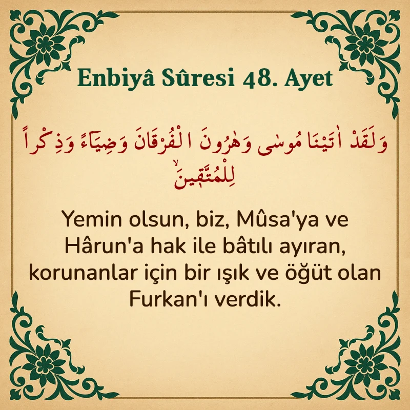 Enbiya Suresi 48. Ayet Arapça ve Türkçe meali