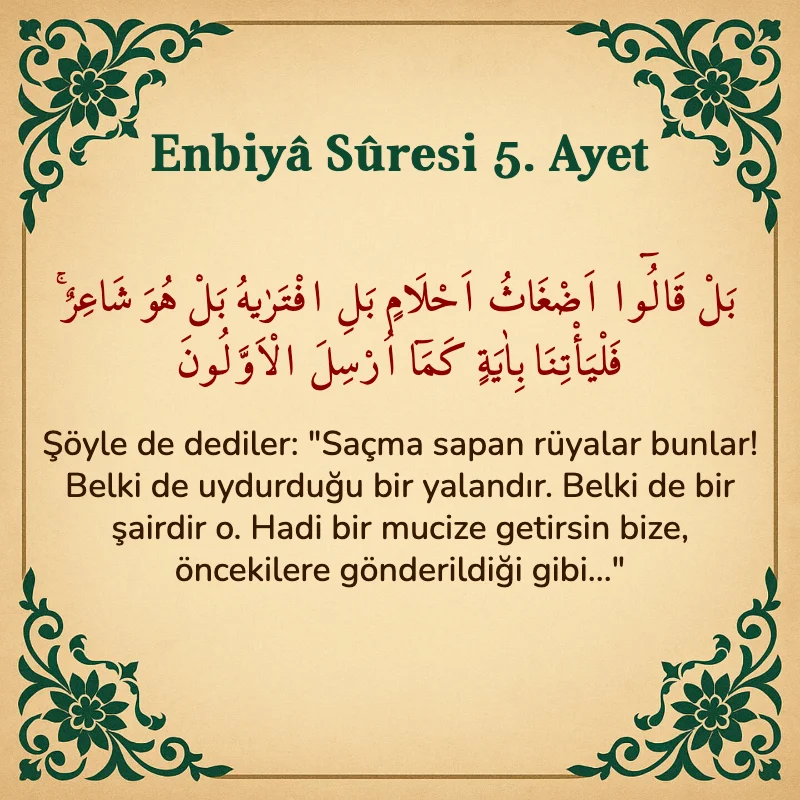 Enbiya Suresi 5. Ayet Arapça ve Türkçe meali