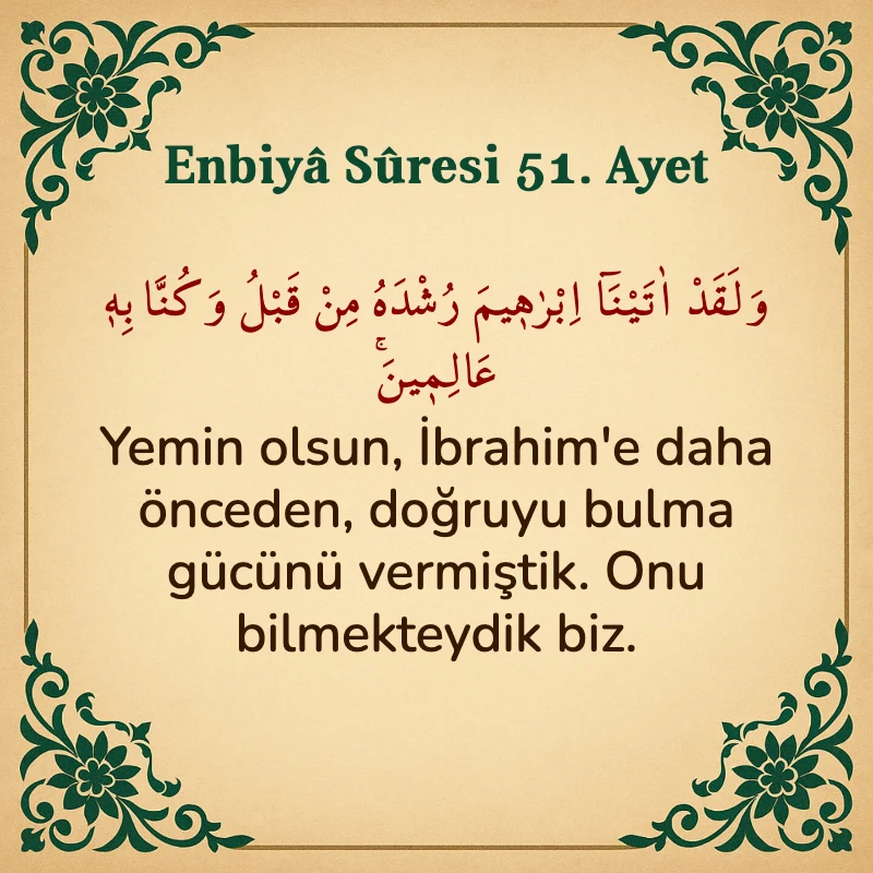 Enbiya Suresi 51. Ayet Arapça ve Türkçe meali