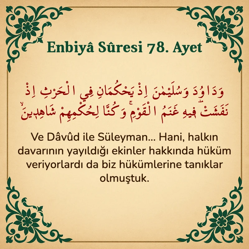 Enbiya Suresi 78. Ayet Arapça ve Türkçe meali