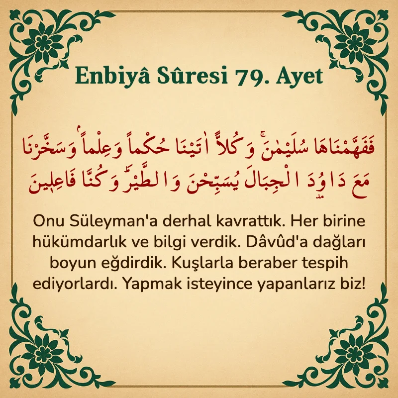 Enbiya Suresi 79. Ayet Arapça ve Türkçe meali