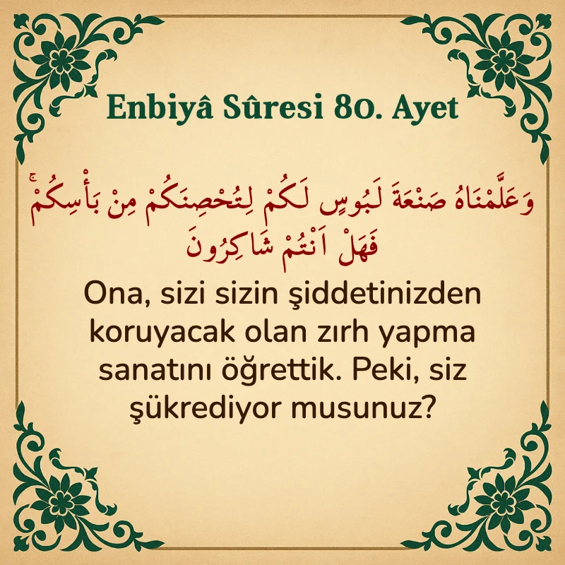 Enbiya Suresi 80. Ayet Arapça ve Türkçe meali