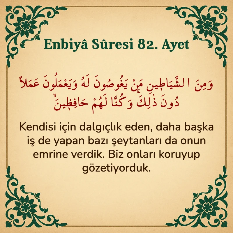 Enbiya Suresi 82. Ayet Arapça ve Türkçe meali