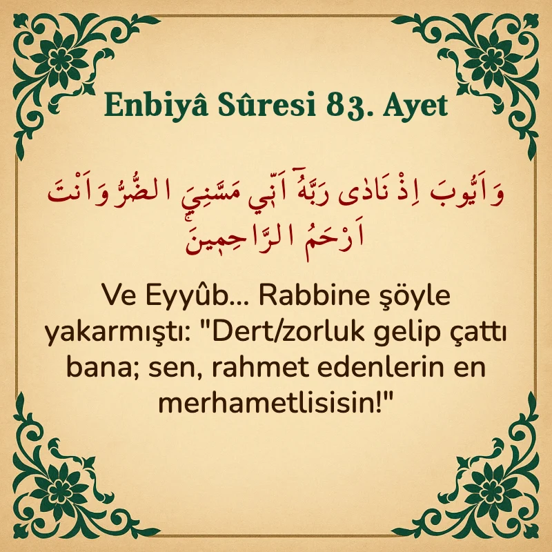 Enbiya Suresi 83. Ayet Arapça ve Türkçe meali