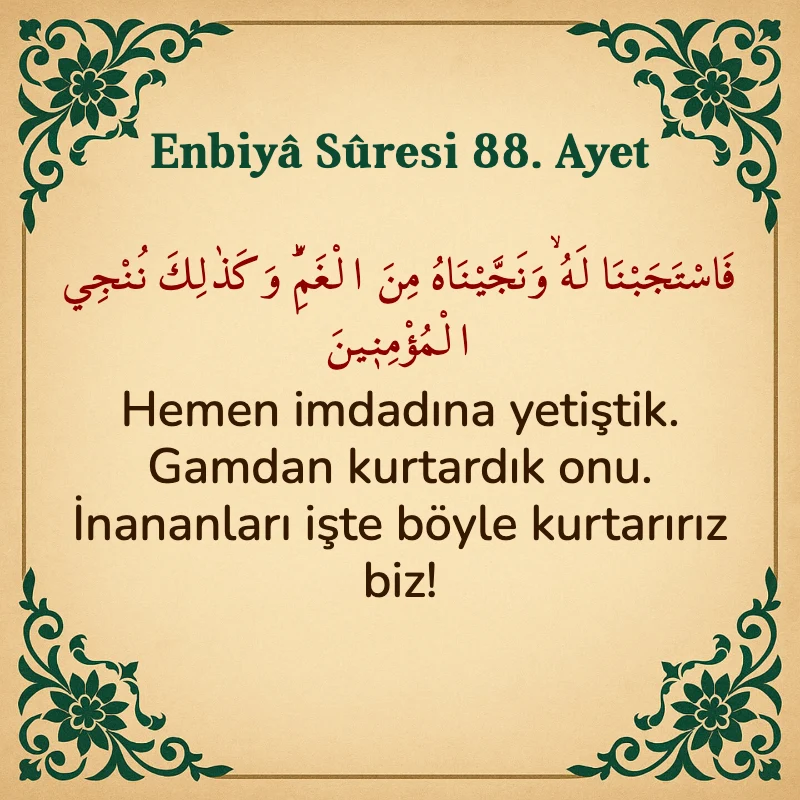 Enbiya Suresi 88. Ayet Arapça ve Türkçe meali