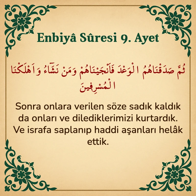 Enbiya Suresi 9. Ayet Arapça ve Türkçe meali