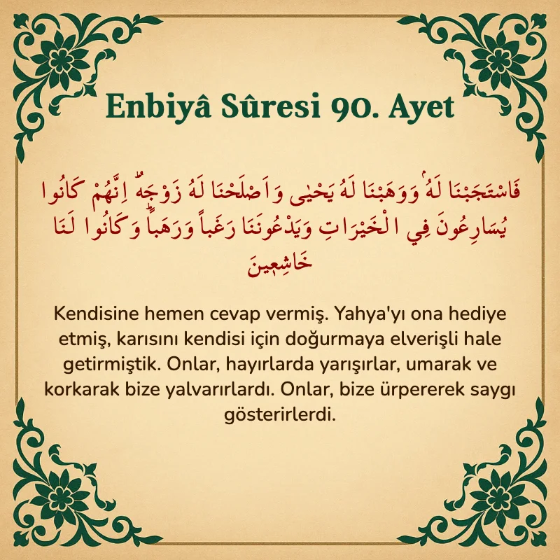 Enbiya Suresi 90. Ayet Arapça ve Türkçe meali