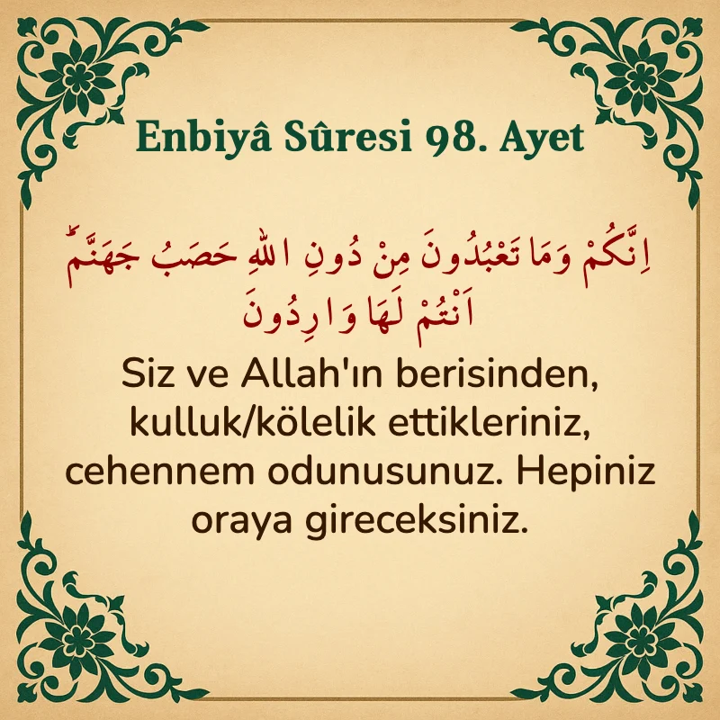 Enbiya Suresi 98. Ayet Arapça ve Türkçe meali