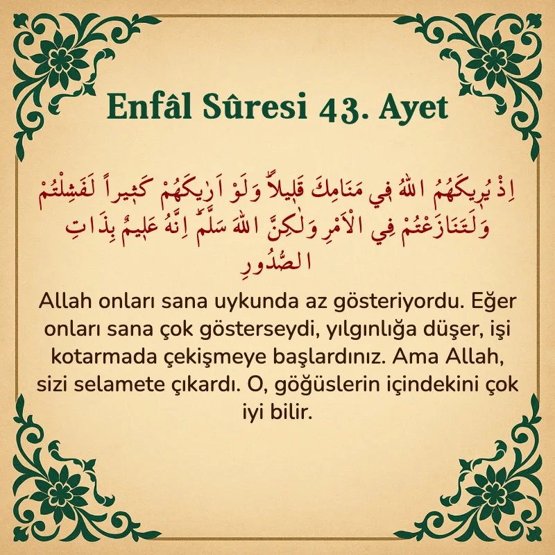 Enfâl Sûresi 43. Ayet Arapça ve Türkçe meali