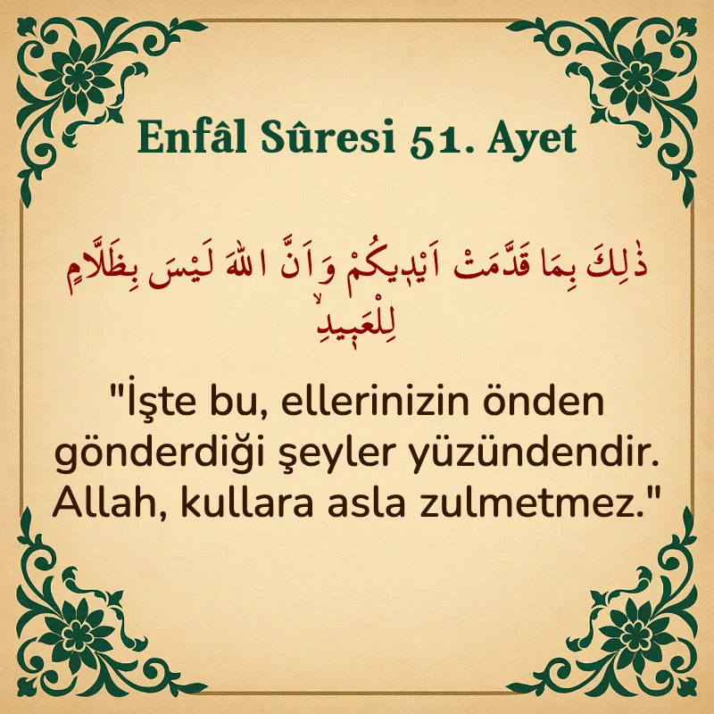 Enfâl Sûresi 51. Ayet Arapça ve Türkçe meali