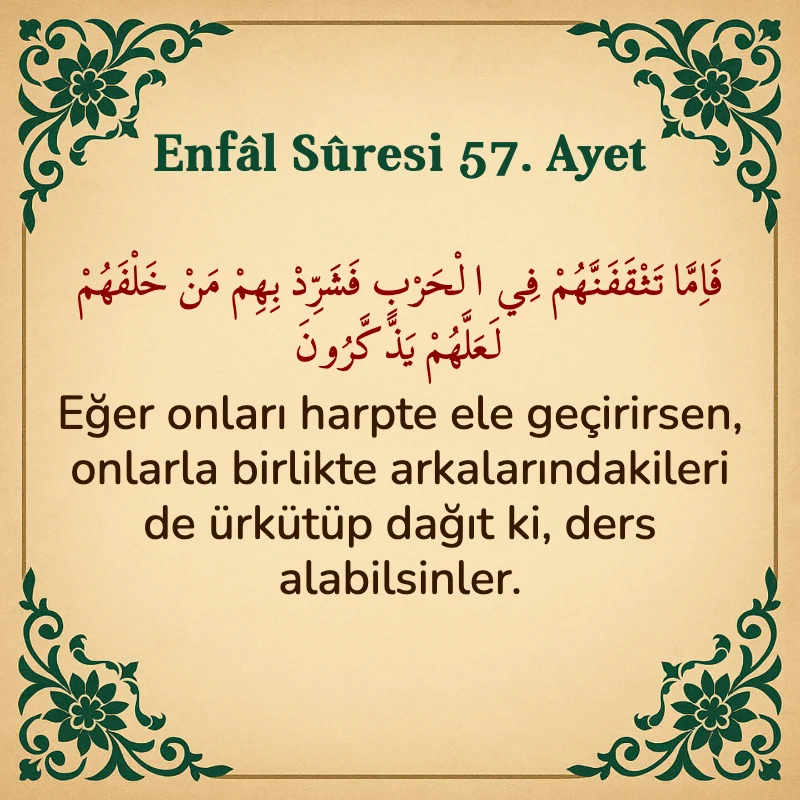 Enfâl Sûresi 57. Ayet Arapça ve Türkçe meali