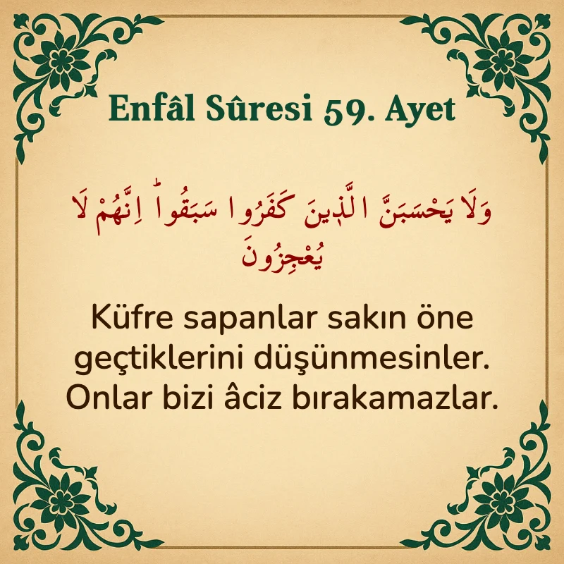 Enfâl Sûresi 59. Ayet Arapça ve Türkçe meali