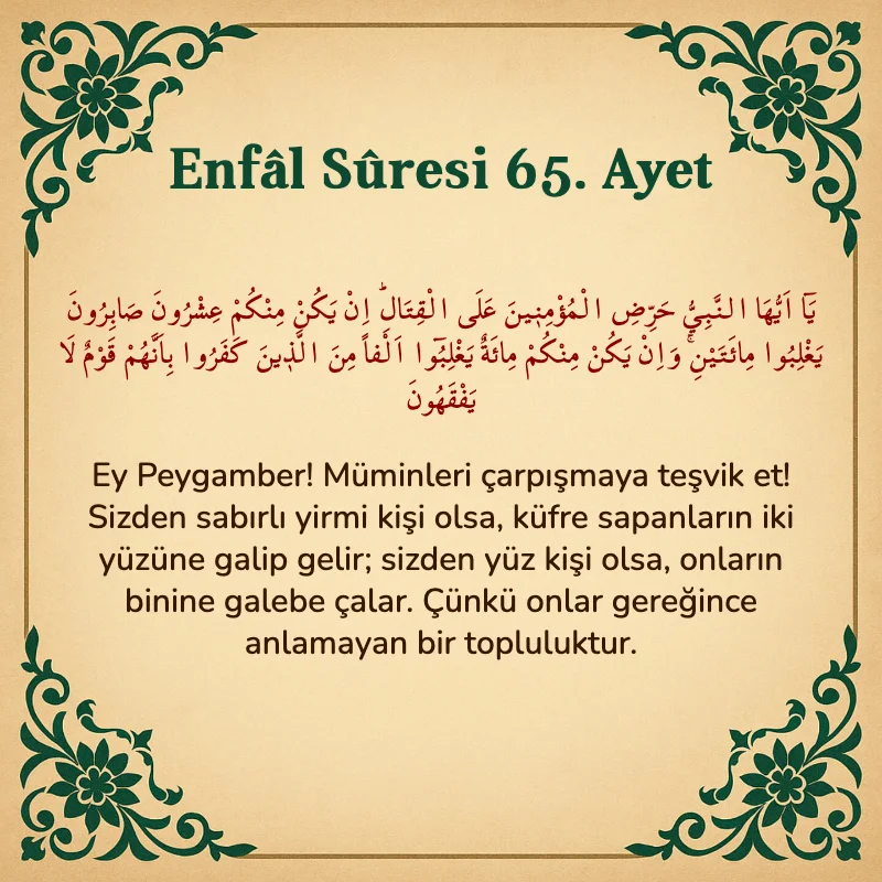 Enfâl Sûresi 65. Ayet Arapça ve Türkçe meali