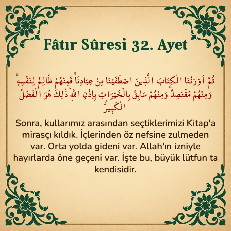 Fatır Suresi 32. Ayet Arapça ve Türkçe meali
