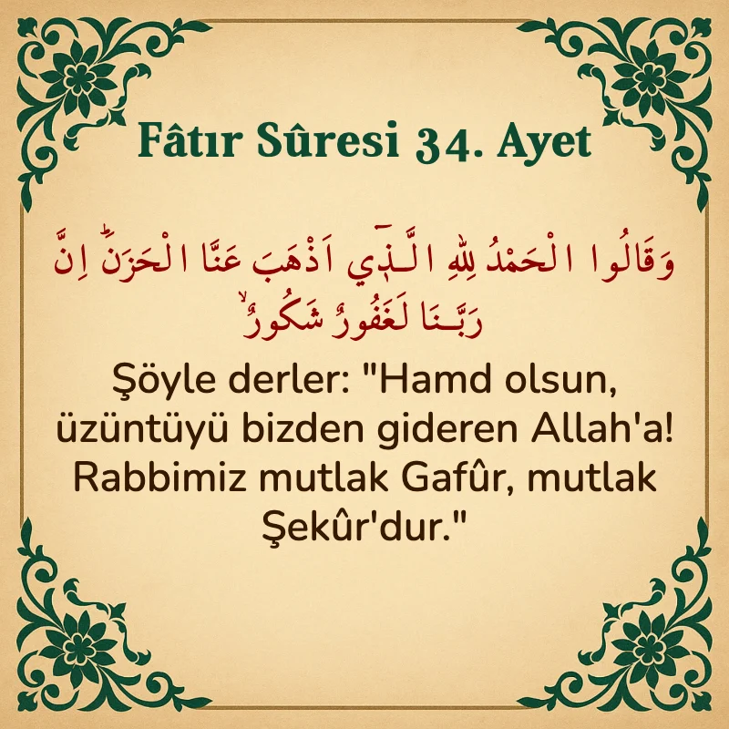 Fatır Suresi 34. Ayet Arapça ve Türkçe meali