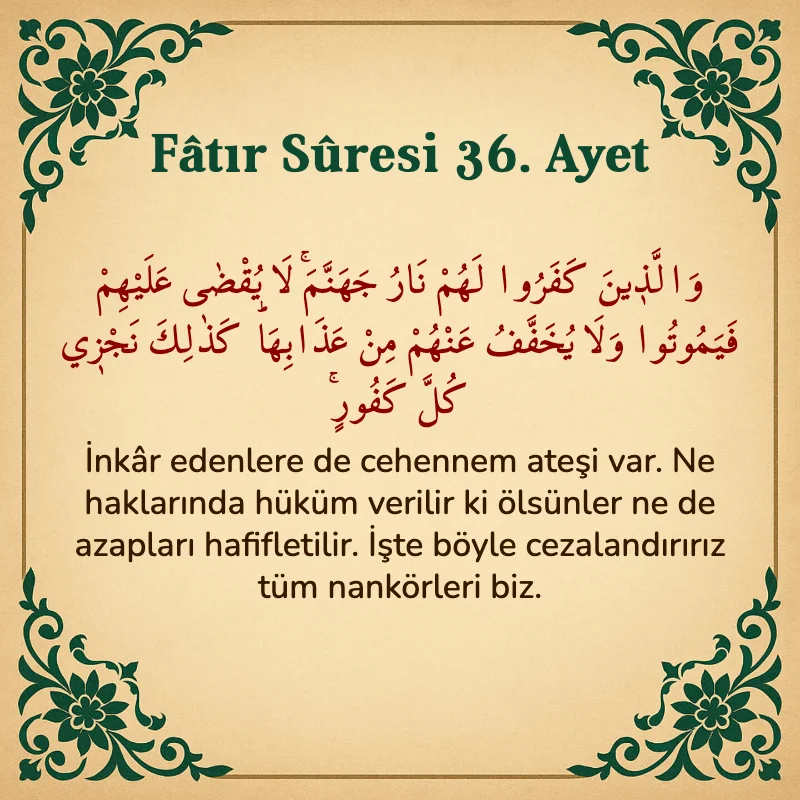 Fatır Suresi 36. Ayet Arapça ve Türkçe meali