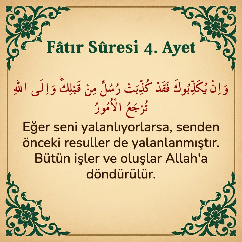 Fatır Suresi 4. Ayet Arapça ve Türkçe meali