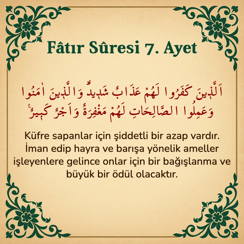 Fatır Suresi 7. Ayet Arapça ve Türkçe meali