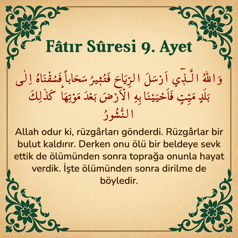 Fatır Suresi 9. Ayet Arapça ve Türkçe meali