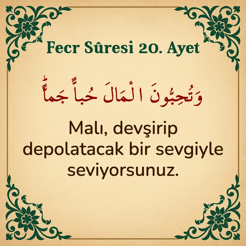 FECR SURESİ 20. Ayet Arapça ve Türkçe meali