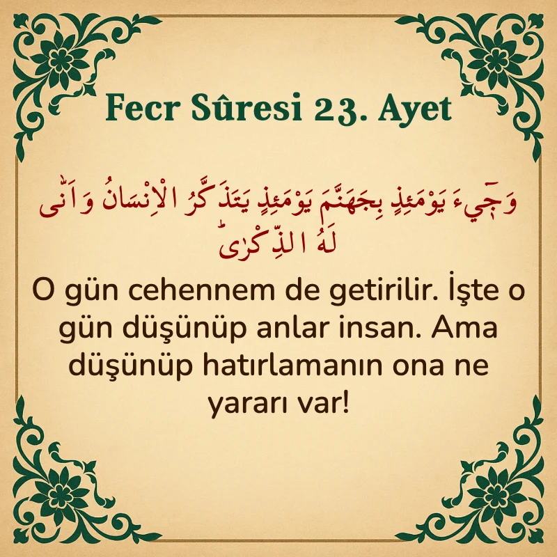 FECR SURESİ 23. Ayet Arapça ve Türkçe meali