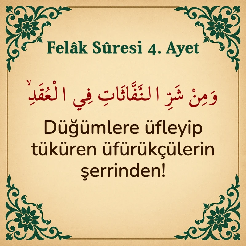 Felak Suresi 4. Ayet Arapça ve Türkçe meali