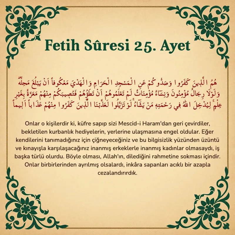 Fetih Suresi 25. Ayet Arapça ve Türkçe meali