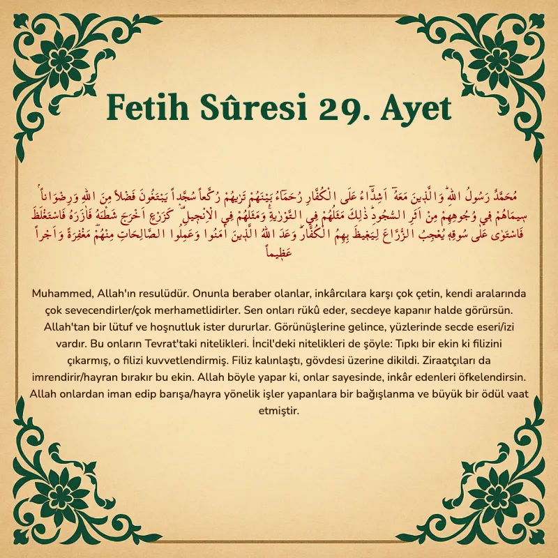 Fetih Suresi 29. Ayet Arapça ve Türkçe meali
