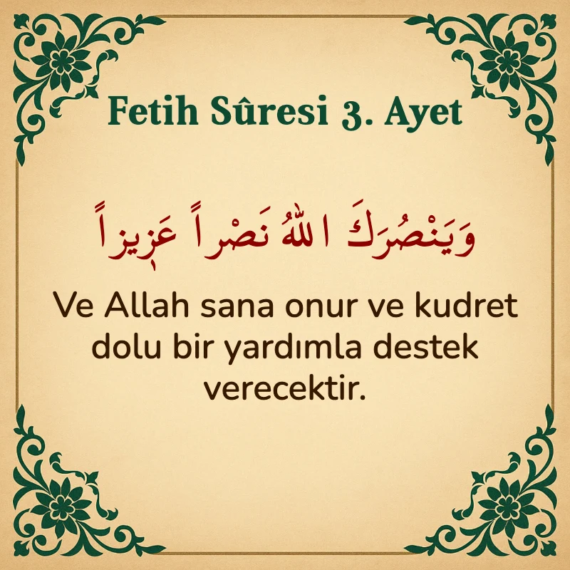 Fetih Suresi 3. Ayet Arapça ve Türkçe meali