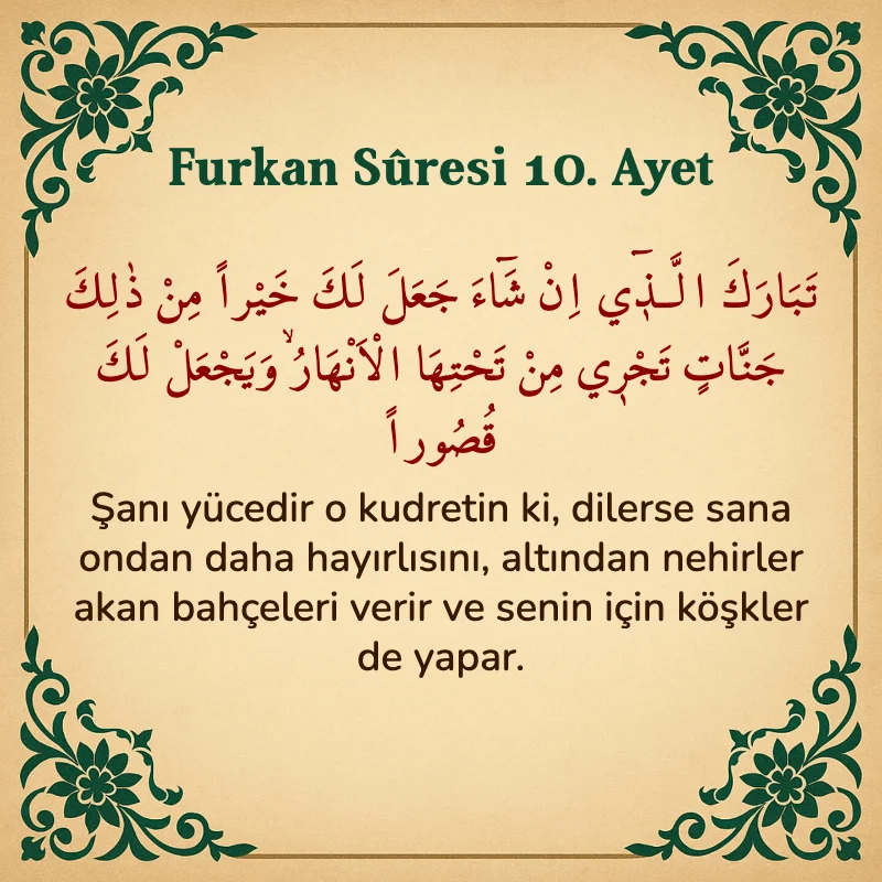 Furkan Suresi 10. Ayet Arapça ve Türkçe meali
