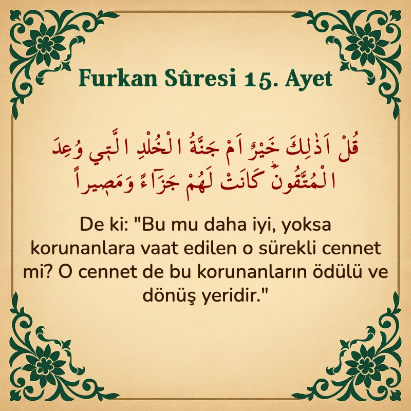 Furkan Suresi 15. Ayet Arapça ve Türkçe meali