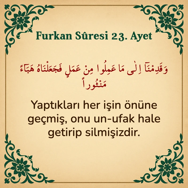 Furkan Suresi 23. Ayet Arapça ve Türkçe meali