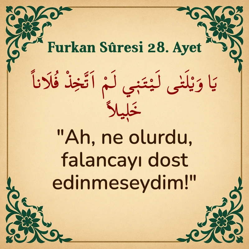Furkan Suresi 28. Ayet Arapça ve Türkçe meali