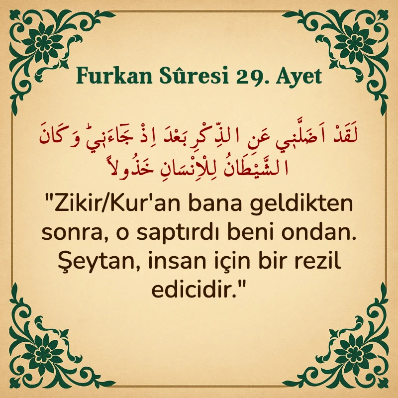 Furkan Suresi 29. Ayet Arapça ve Türkçe meali