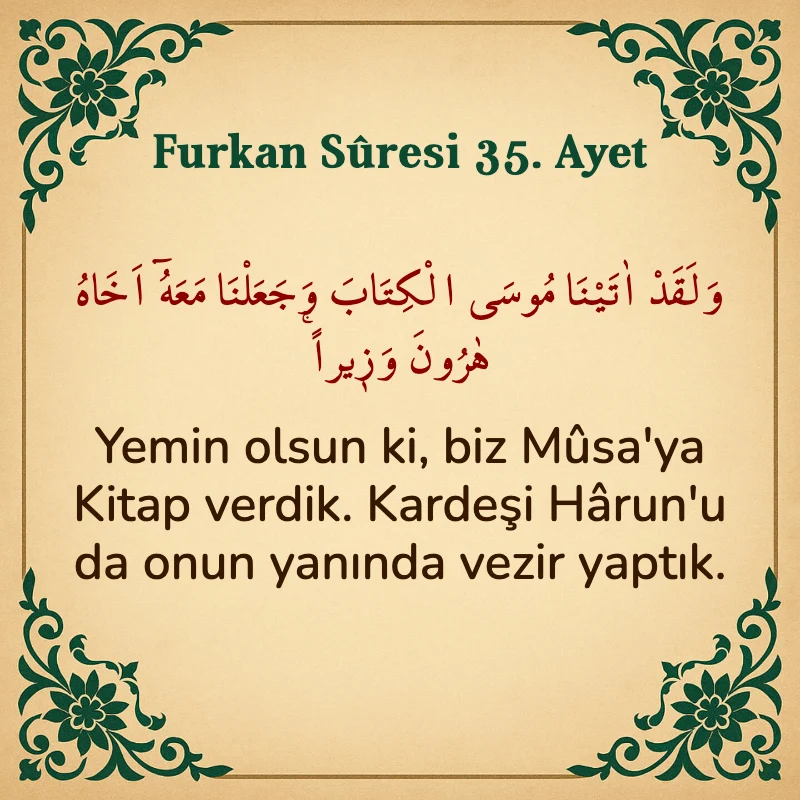 Furkan Suresi 35. Ayet Arapça ve Türkçe meali