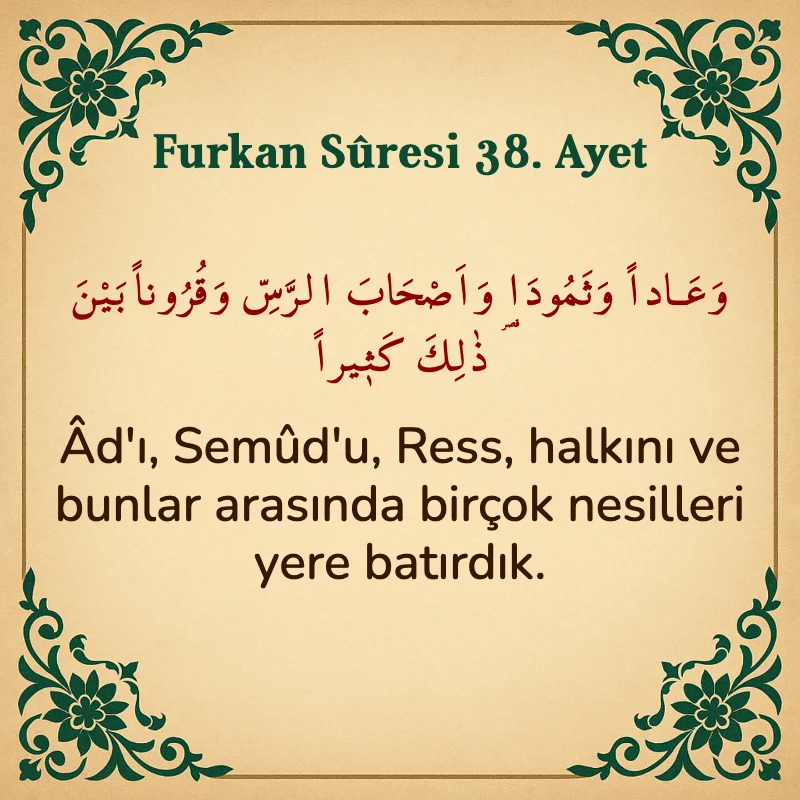 Furkan Suresi 38. Ayet Arapça ve Türkçe meali