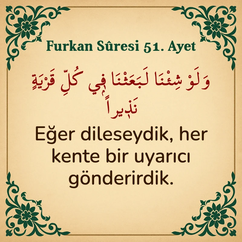 Furkan Suresi 51. Ayet Arapça ve Türkçe meali