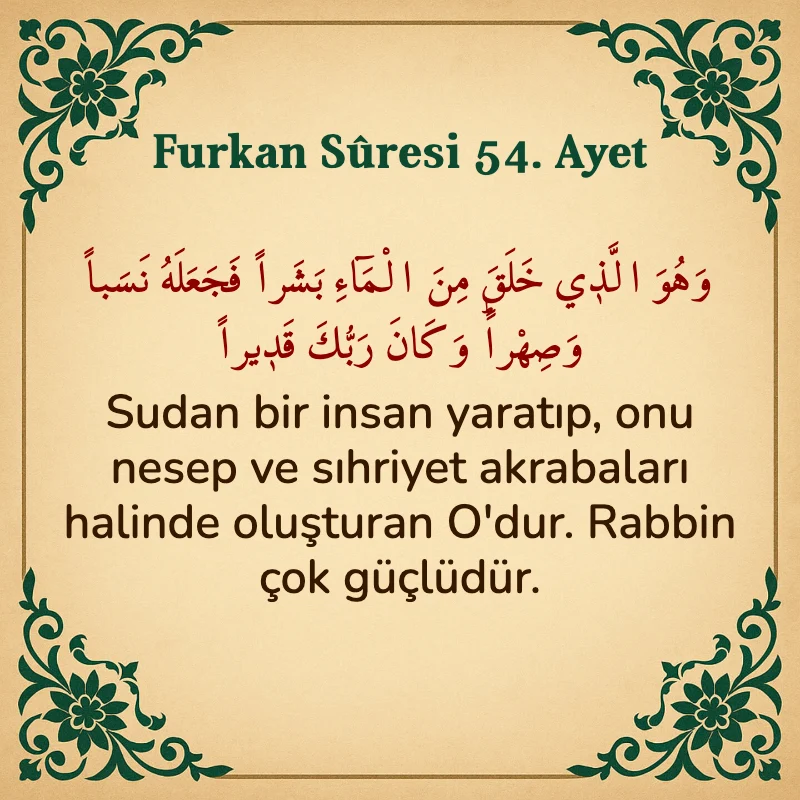 Furkan Suresi 54. Ayet Arapça ve Türkçe meali