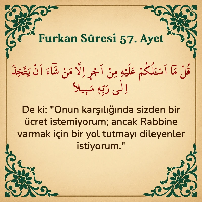 Furkan Suresi 57. Ayet Arapça ve Türkçe meali