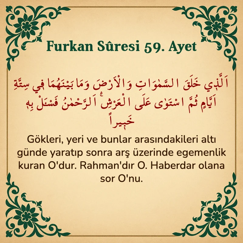 Furkan Suresi 59. Ayet Arapça ve Türkçe meali