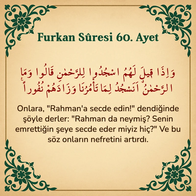 Furkan Suresi 60. Ayet Arapça ve Türkçe meali