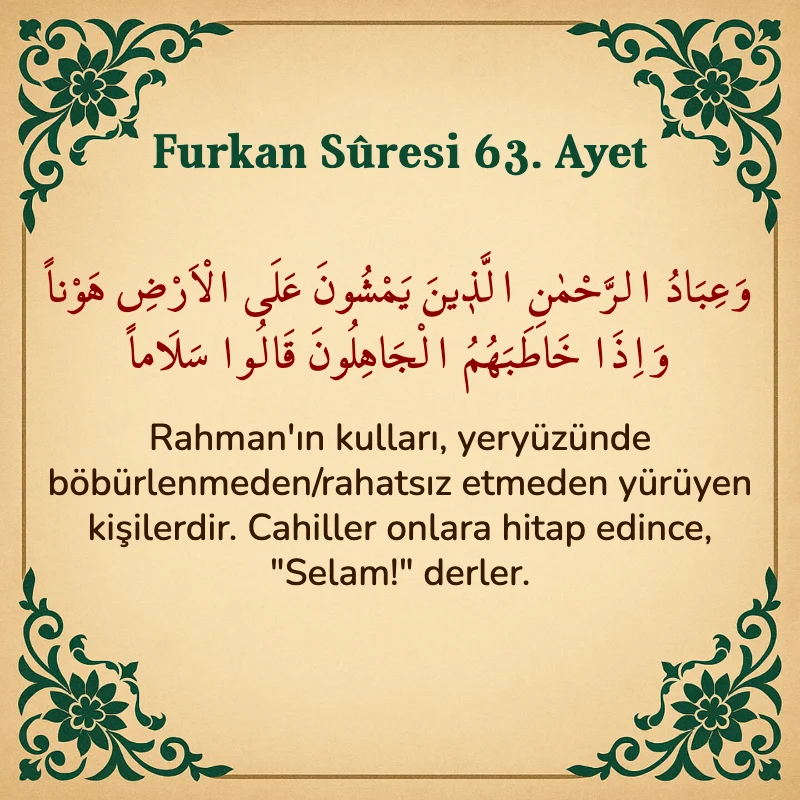 Furkan Suresi 63. Ayet Arapça ve Türkçe meali
