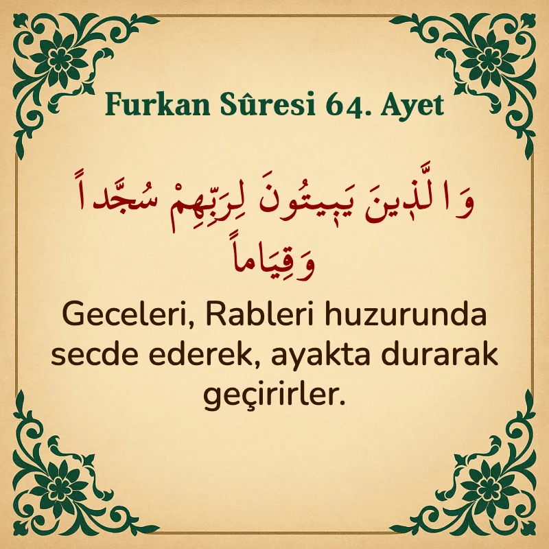 Furkan Suresi 64. Ayet Arapça ve Türkçe meali